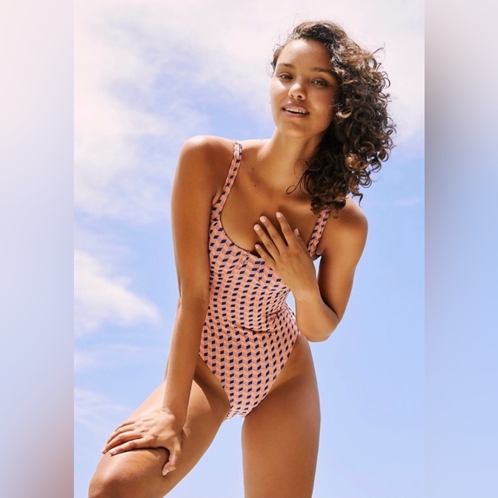 Free People Pink Patterned One-Piece Swimsuit